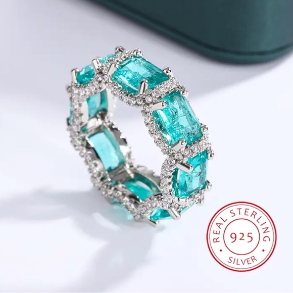 Green Pariba 925 Silver Eternity Ring - Picture 3 of 15